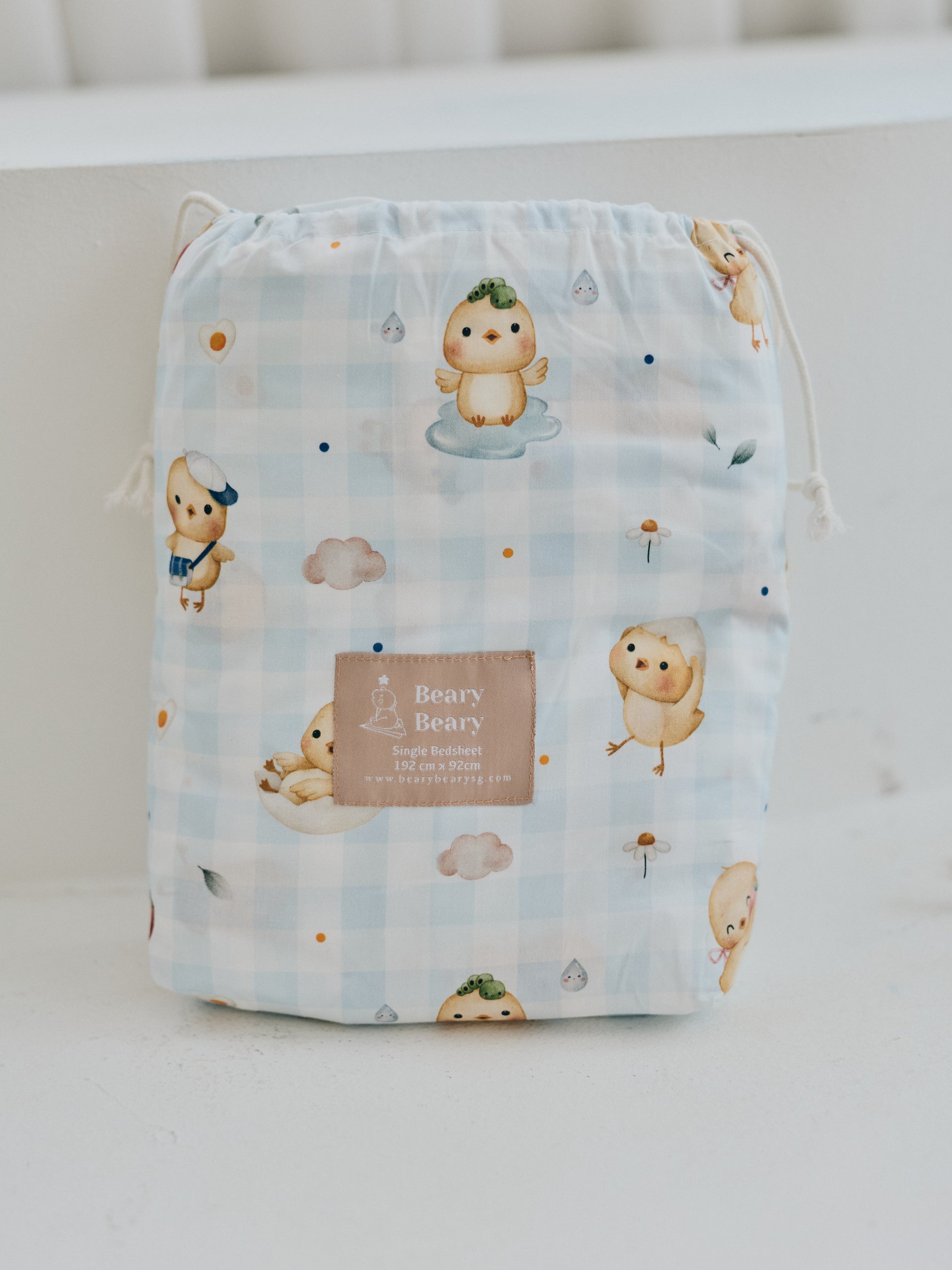 Sunny Side Chick Picnic Cotton Waterproof Cot/ Bed Sheets (Blue Checkered)