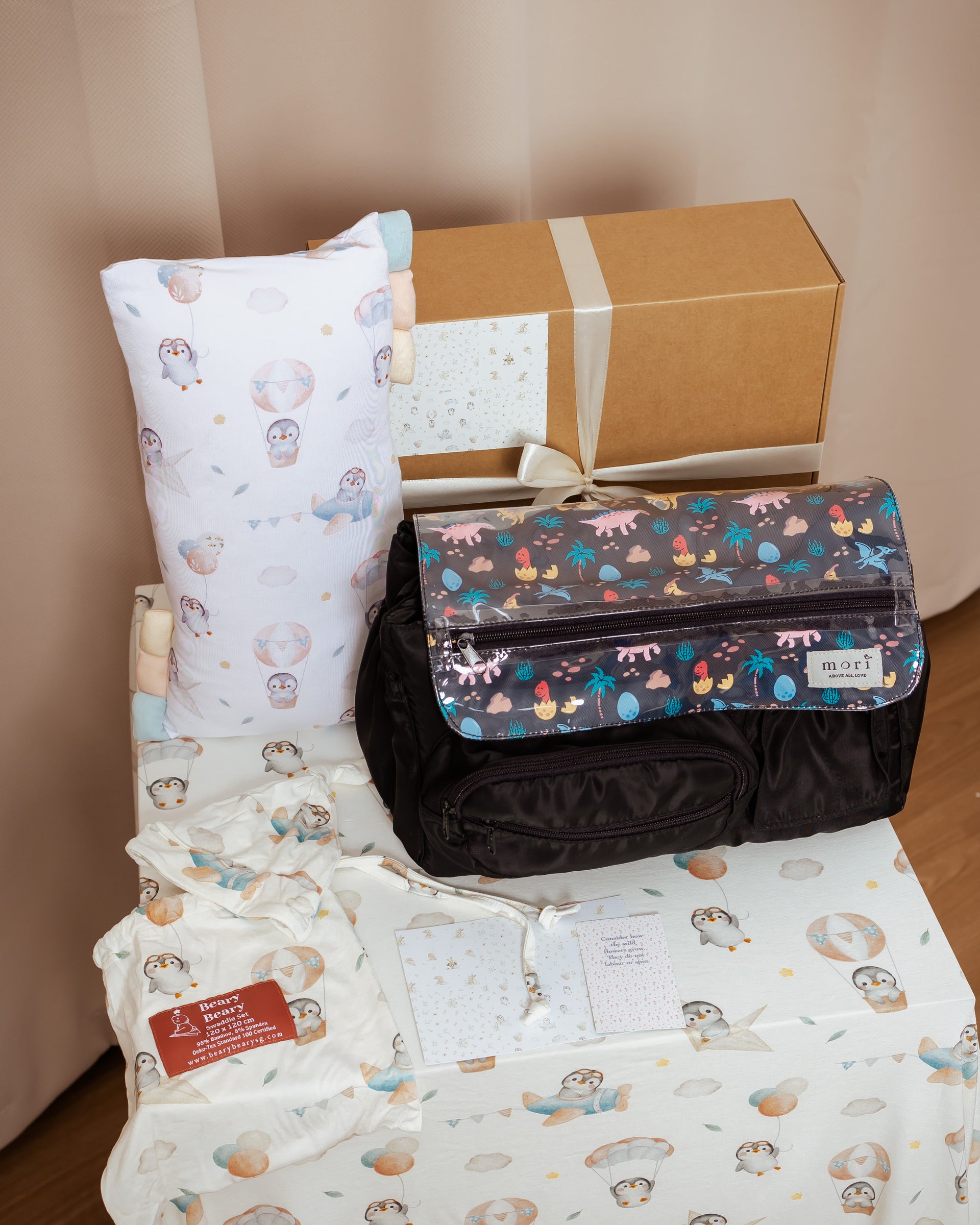 [Bearybeary x Mori] Newborn Essentials Gift Set - Penguin & Dinosaur Explorers