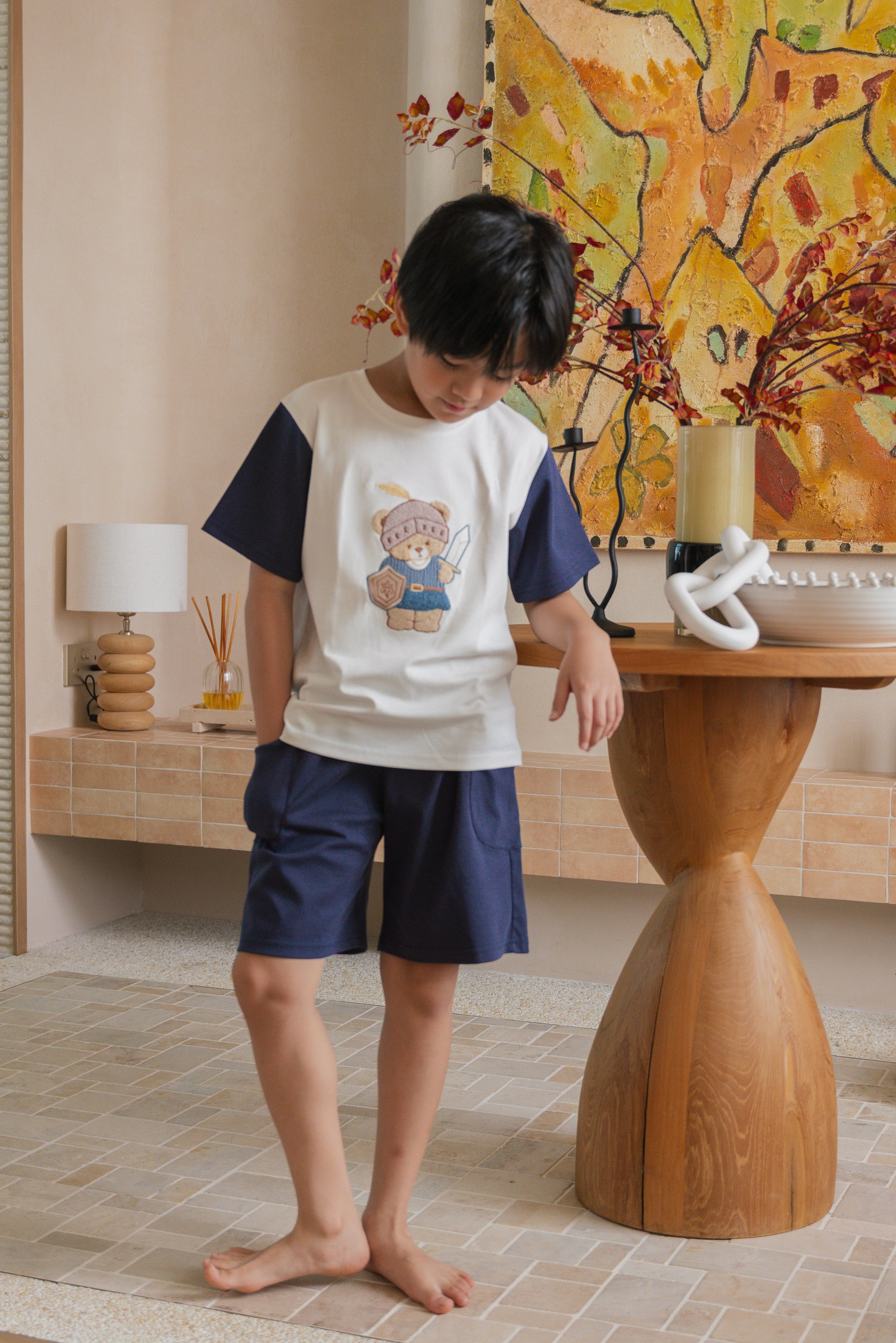 [Boys' Daywear Set] - Furry Embroidery Bear Knight Shirt Set