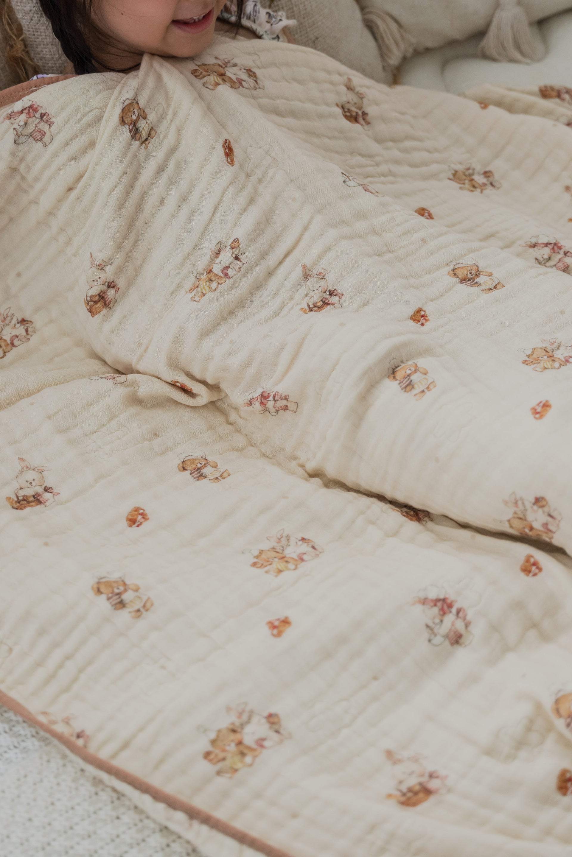 [Bamboo Cotton Blanket] - Bakery Cafe / Teddy Outlined