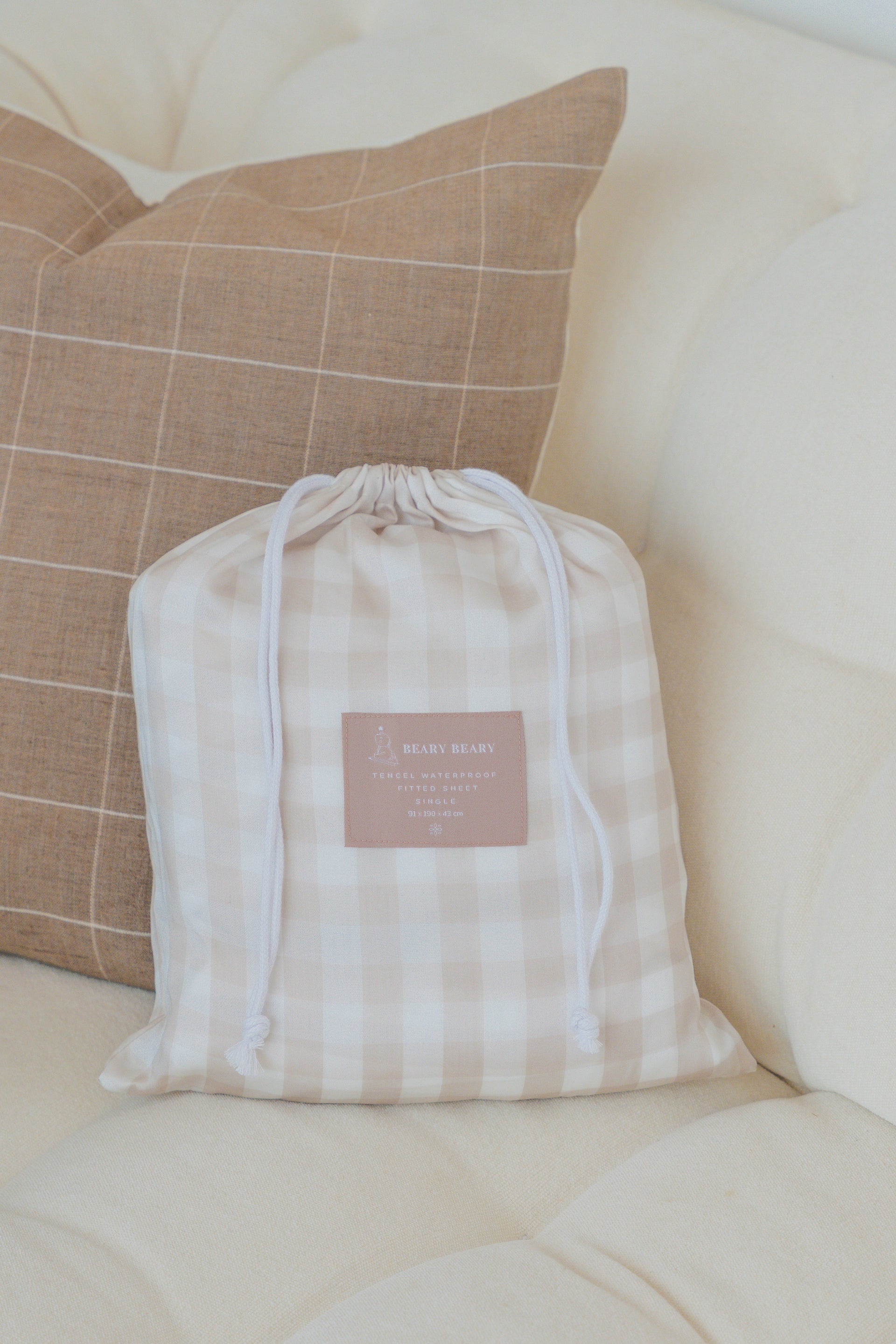 Tencel Waterproof Sheet - Latte Check