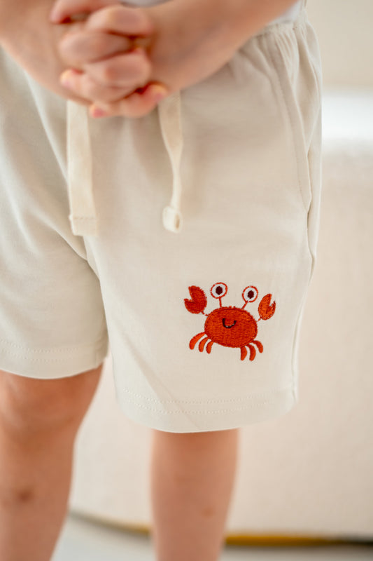 Seaside Buddies Embroidery Crab Shorts