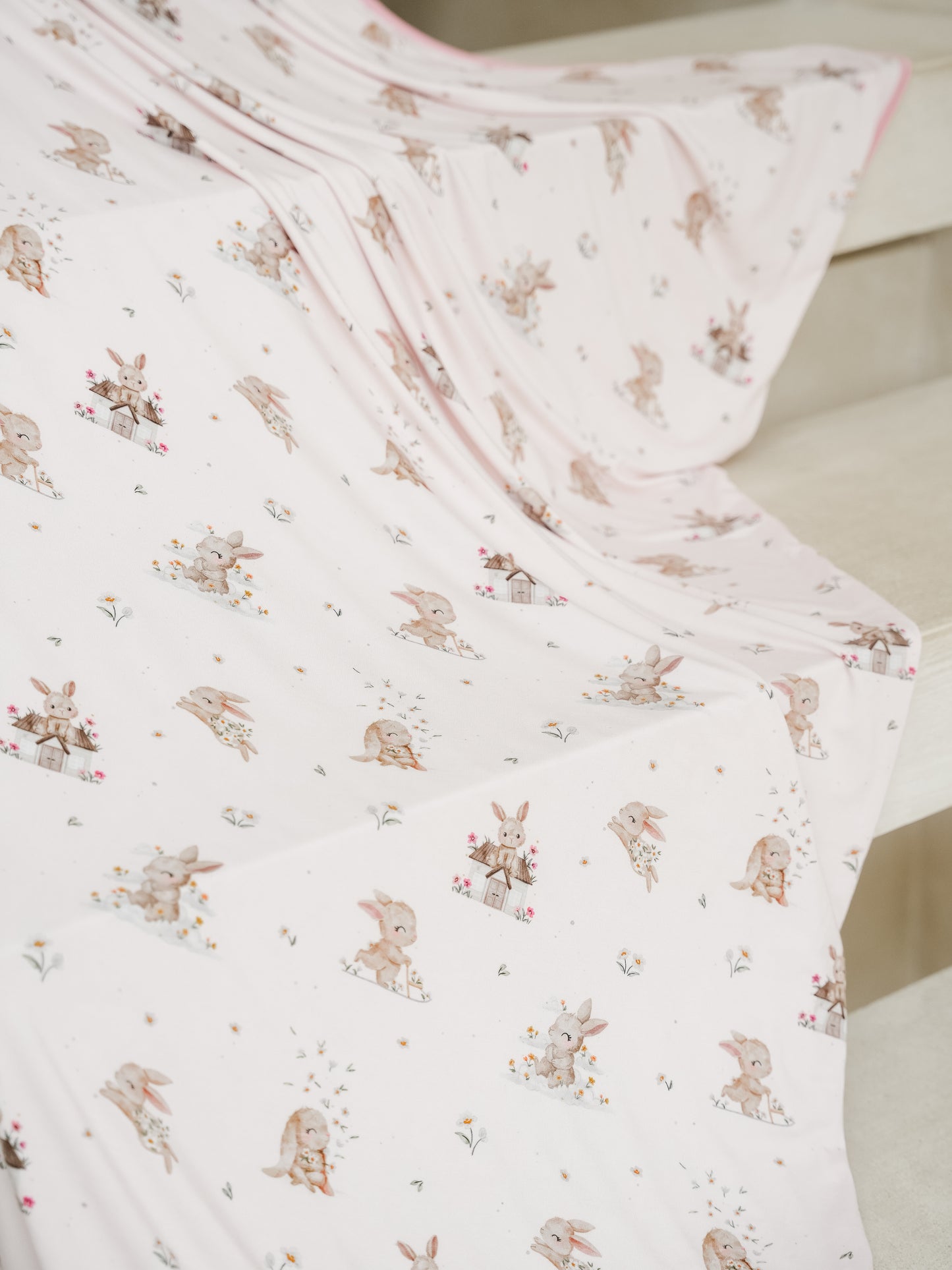 [Preorder] [Blanket] Bunnies Meadow/ Floral Bunny Double Printed Bamboo Blanket