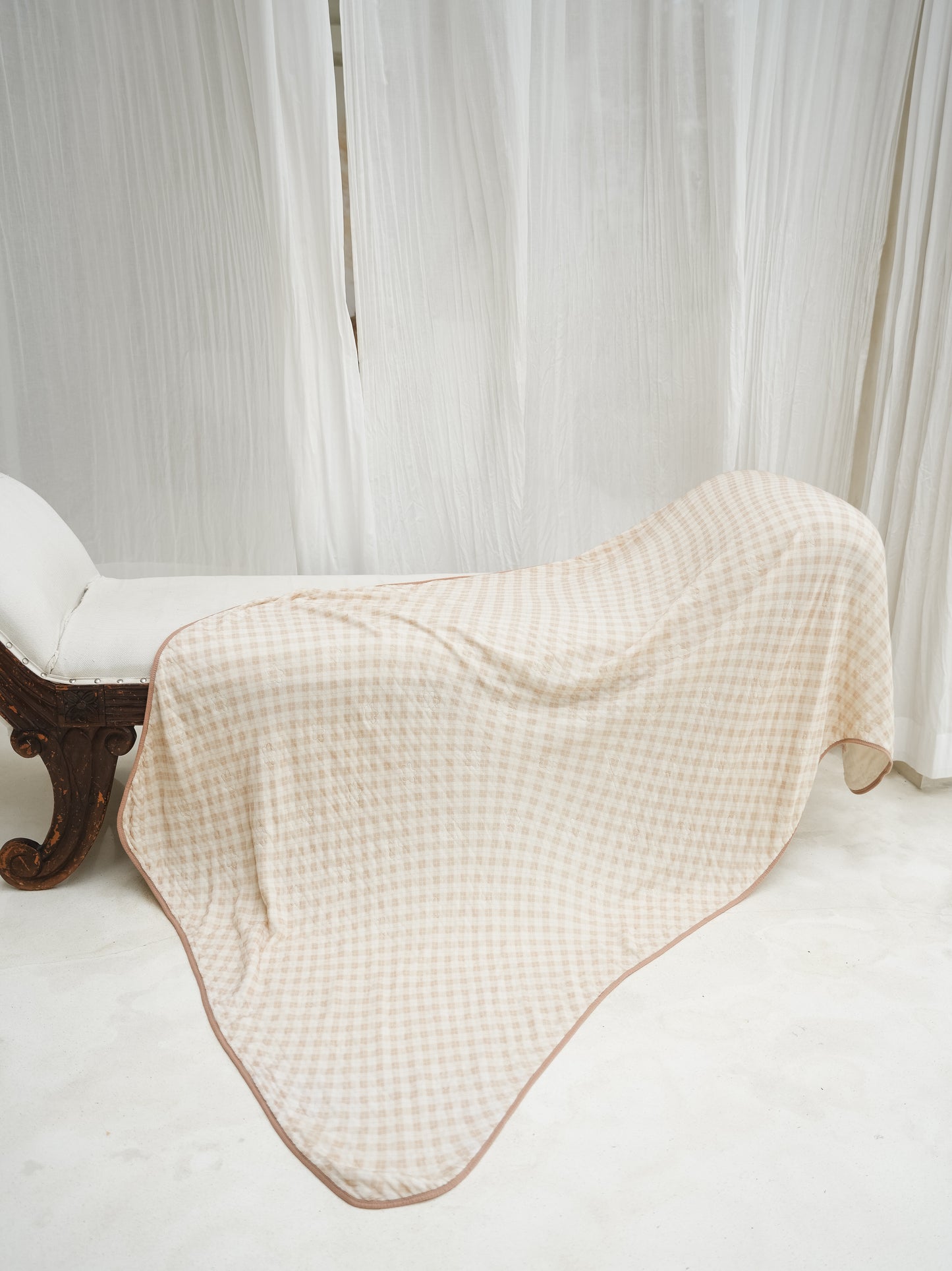 [Blanket] Goodnight Bear / Brown Checkered Bamboo Cotton Blanket