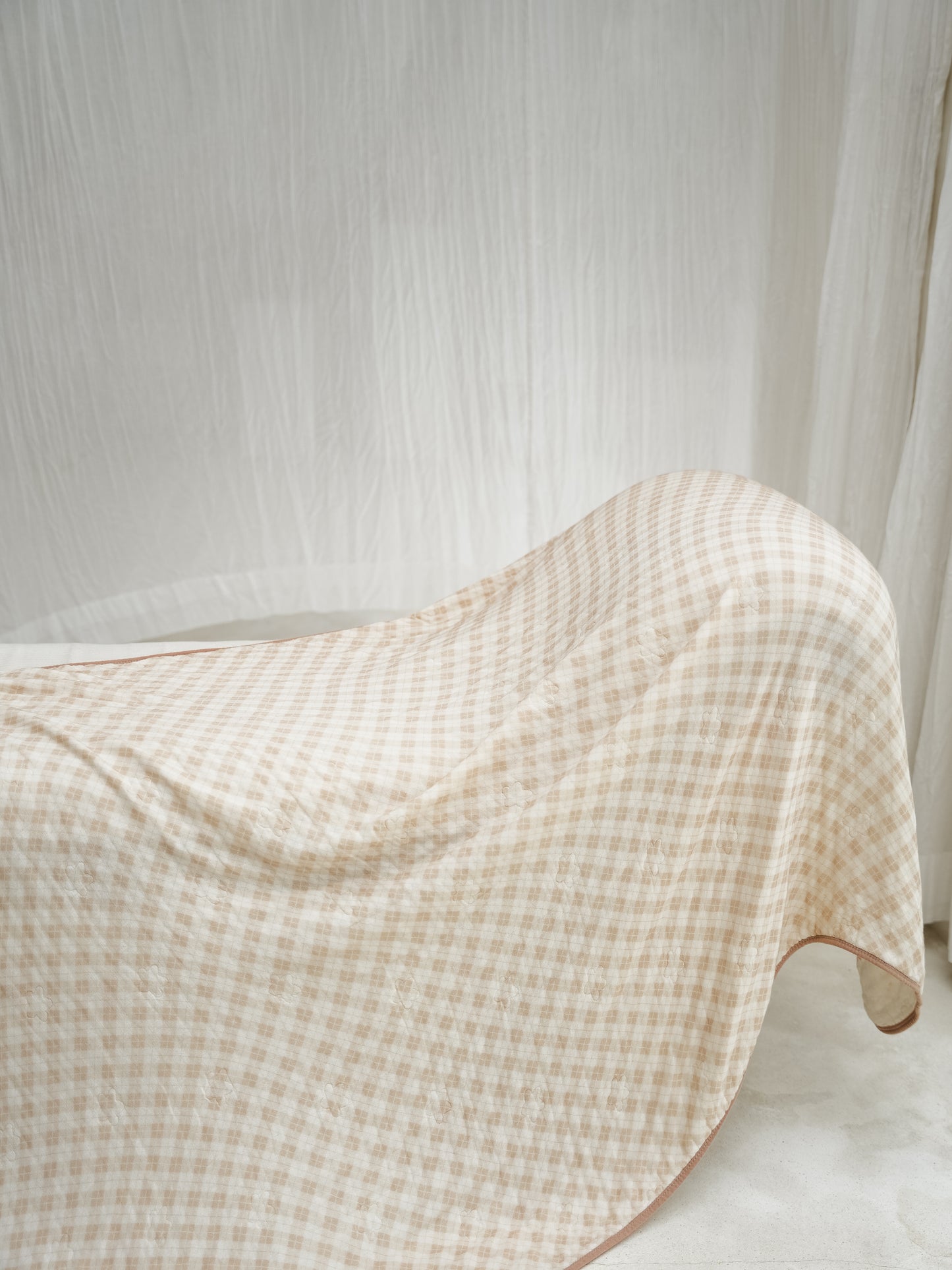 [Blanket] Goodnight Bear / Brown Checkered Bamboo Cotton Blanket