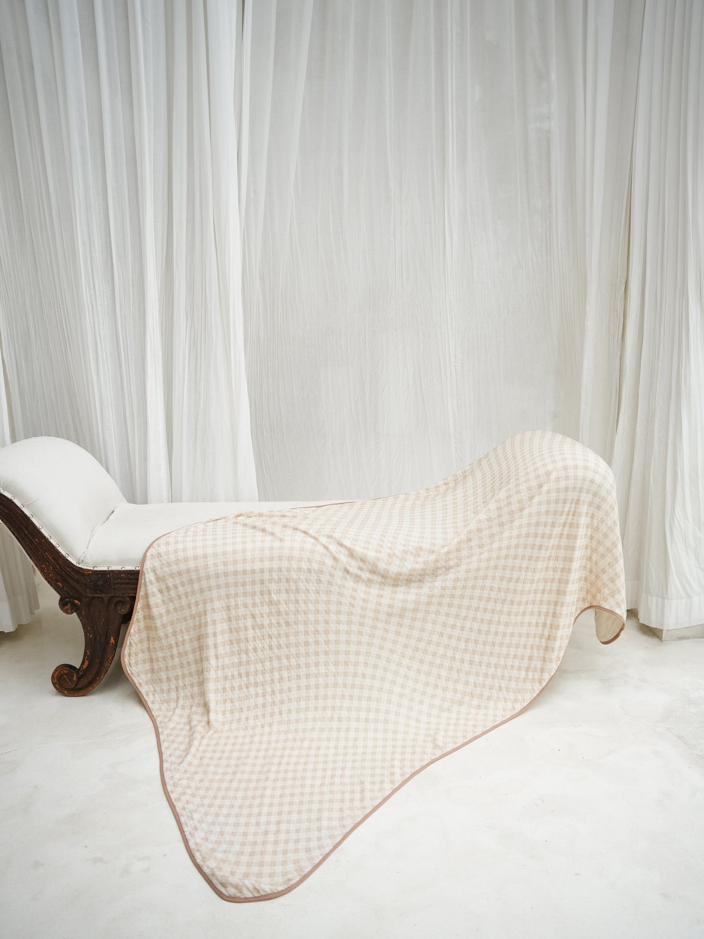 [Blanket] Goodnight Bear / Brown Checkered Bamboo Cotton Blanket