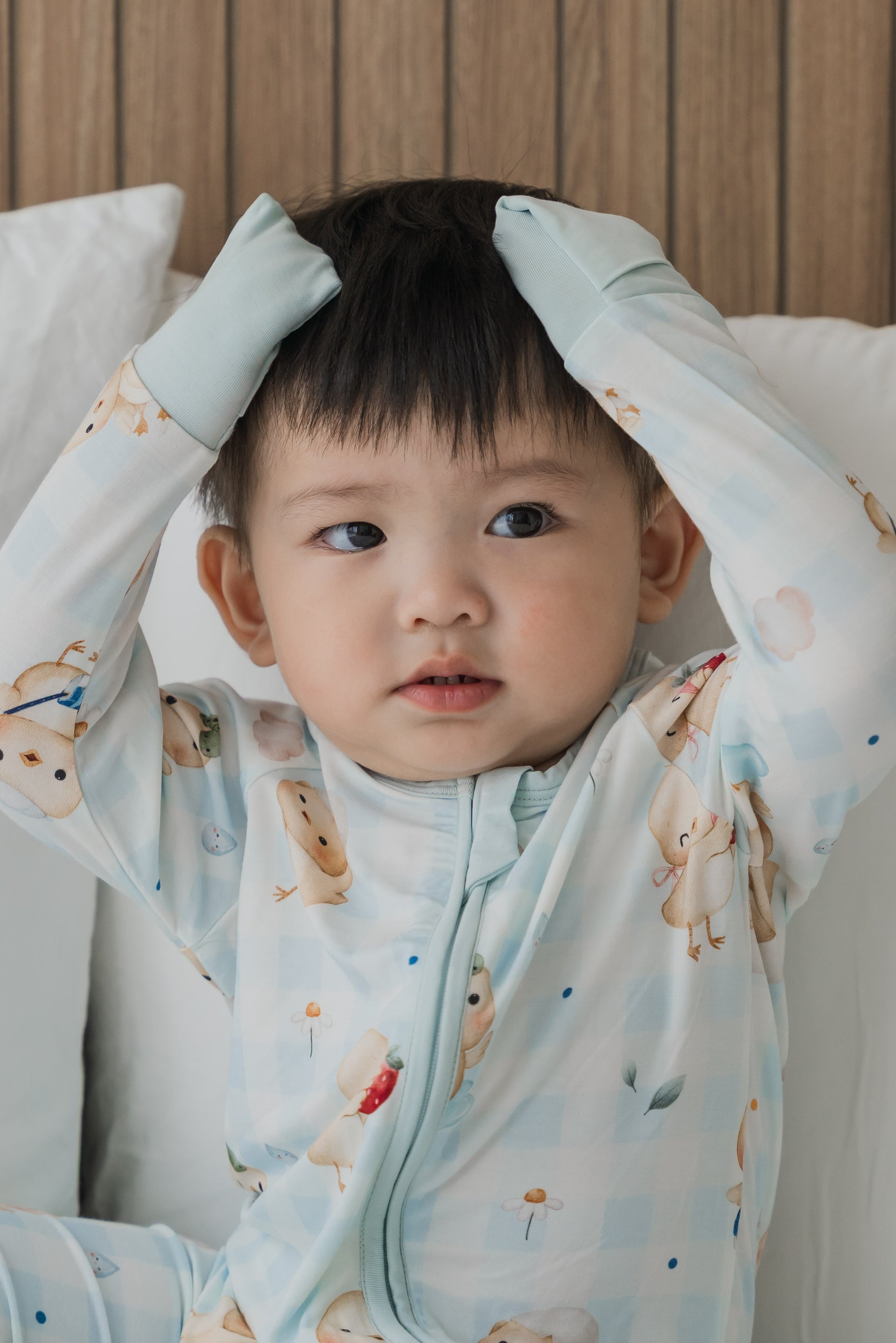 Sunny Side Chick Picnic Zipper Sleepsuit (Blue Checkered)