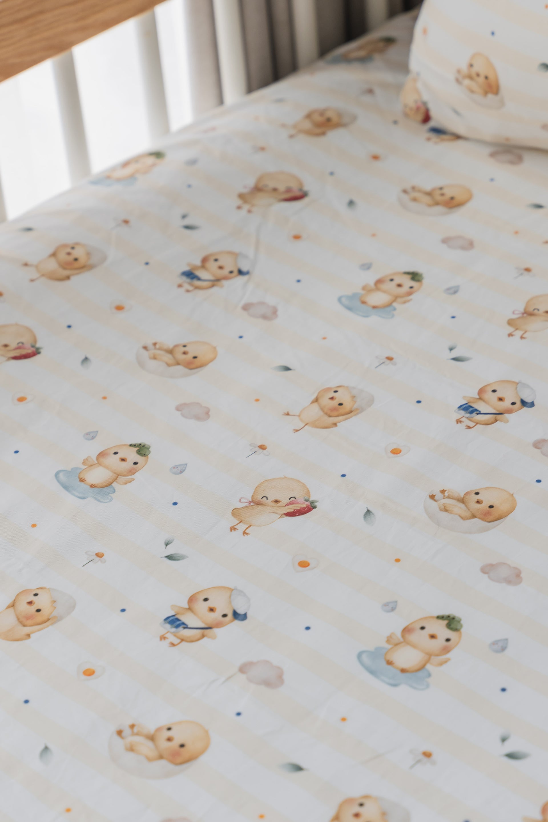 Sunny Side Chicks Organic Cotton Waterproof Cot/ Bed Sheets